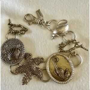 Chico’s Chunky Beachy Toggle Bracelet Silver tone With Gold Inlay